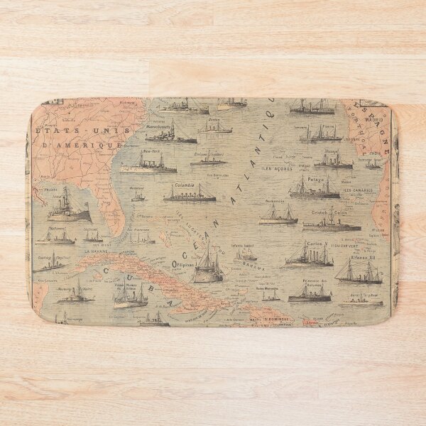 Artikelvorschau, Alte Spanisch-Amerikanische Kriegskarte (1898) Vintage US Atlantic Naval Warfare Schiffskarte entworfen und verkauft von BravuraMedia.