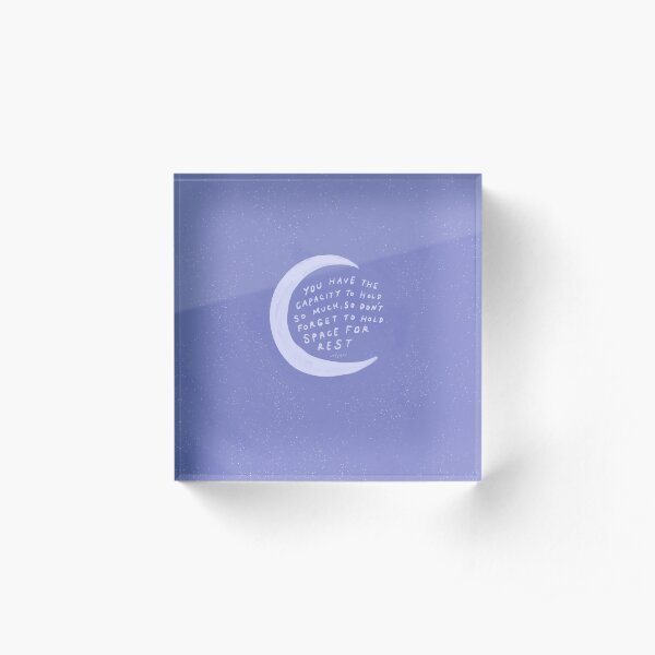 Hold space for rest - inspirational quote - purple lavender moon and stars art Acrylic Block