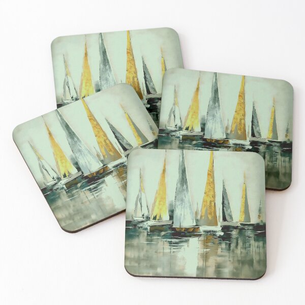 Item preview, Blue Flaxen Yellow And Greige Sails on Still Water Painting designed and sold by taiche.