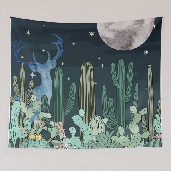 Item preview, Cacti Art | Deer Under The Moon | Cactus Art designed and sold by JooArtPrints  ★★★★★.