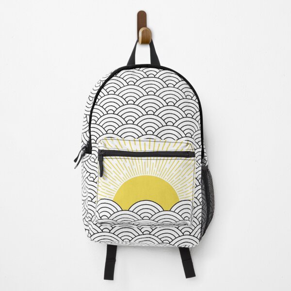 Item preview, Black and white Seigaiha waves with yellow sun designed and sold by BattaAnastasia.