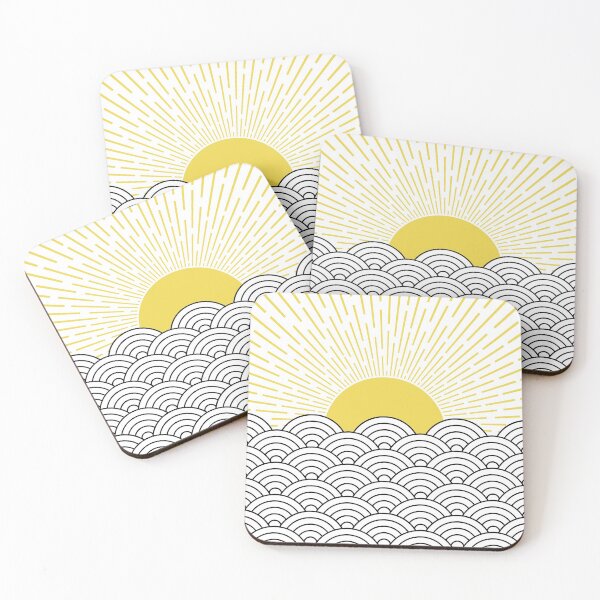 Item preview, Black and white Seigaiha waves with yellow sun designed and sold by BattaAnastasia.