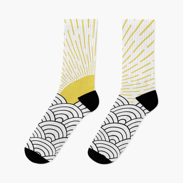 Item preview, Black and white Seigaiha waves with yellow sun designed and sold by BattaAnastasia.