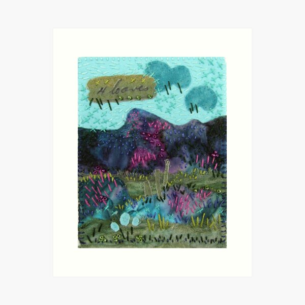 Stitched Mountains Textile Landscape Art Print
