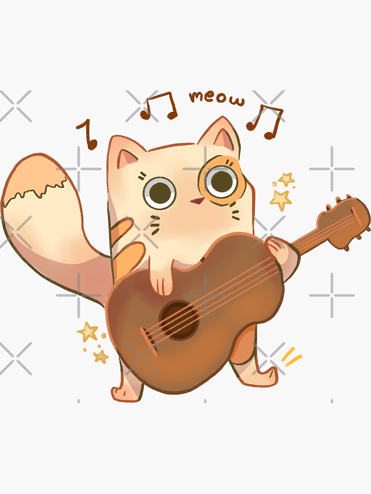 "Cute cat playing guitar " Sticker by ArtsyMelon Redbubble