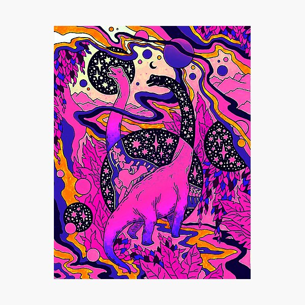 Jurassic Portal, Retro Rainbow Palette, Dinosaur Science Fiction Art Photographic Print