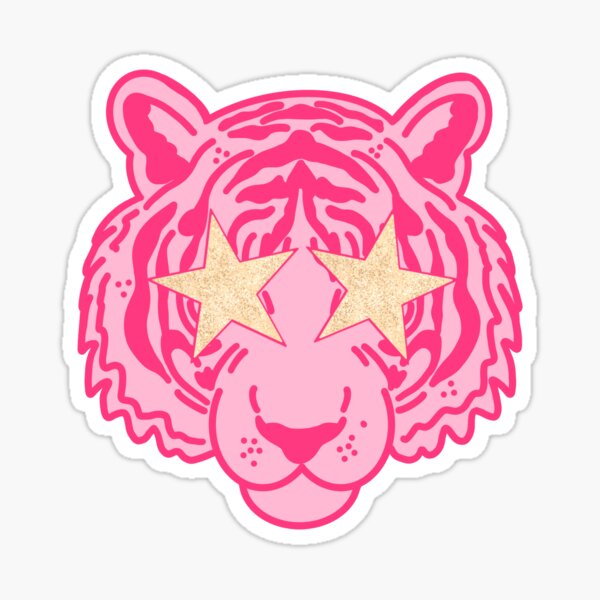 Visage de tigre étoile rose Sticker