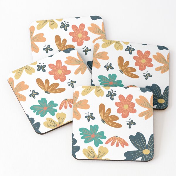 Item preview, Colorful Butterflies and Flowers Pattern in Red, Orange, Dark Blue, Teal and Red designed and sold by cozycaroline.
