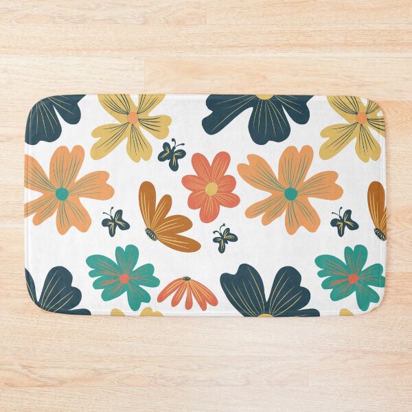 Item preview, Colorful Butterflies and Flowers Pattern in Red, Orange, Dark Blue, Teal and Red designed and sold by cozycaroline.