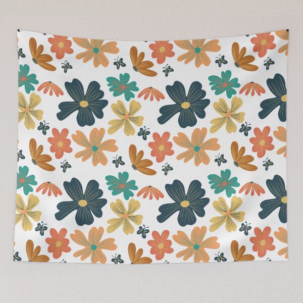 Item preview, Colorful Butterflies and Flowers Pattern in Red, Orange, Dark Blue, Teal and Red designed and sold by cozycaroline.