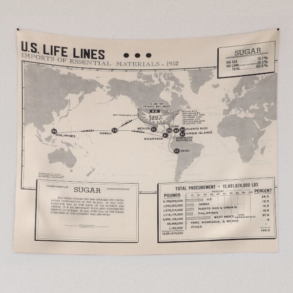 Item preview, Old United States Sugar Imports Map (1954) Vintage Agricultural Commodity Atlas designed and sold by BravuraMedia.