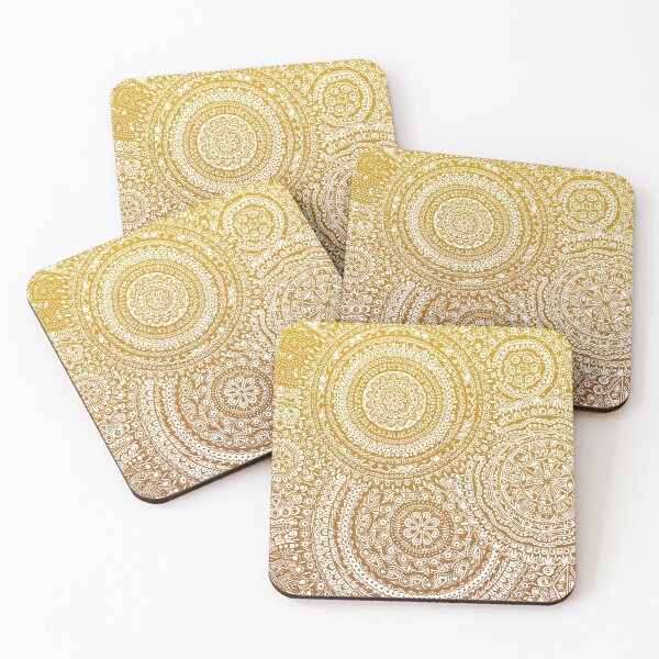 Zentangle/Mandala Pen Design (Yellow/Orange ver.) Coasters (Set of 4)