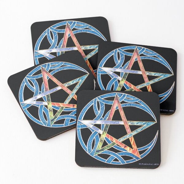 Item preview, Stained Glass Style Crescent Moon & Pentagram designed and sold by MagickalArts.