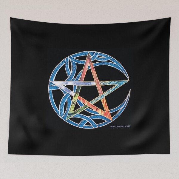 Item preview, Stained Glass Style Crescent Moon & Pentagram designed and sold by MagickalArts.
