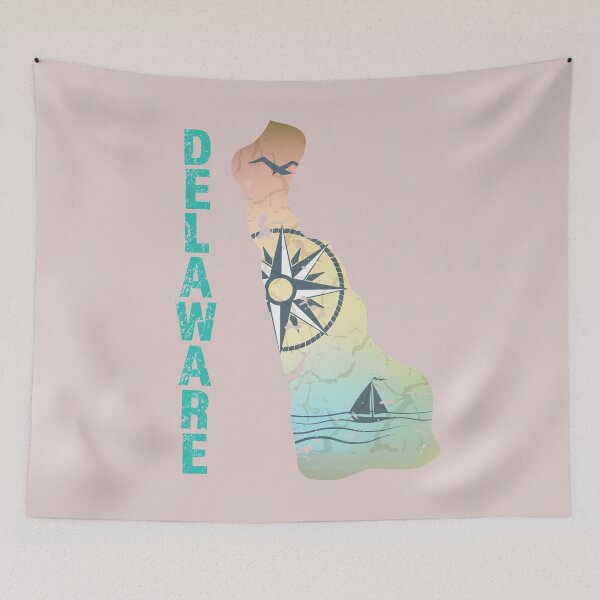 Item preview, Delaware Decorative State Map Shape with Sailboat and Sea (US States, Distressed Style Series) designed and sold by gumdrop-go.