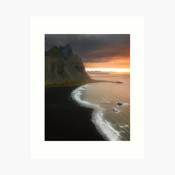 Dreamy sunrise at Stokksnes black sand beach on the Icelandic east coast – Landscape Photography Art Print