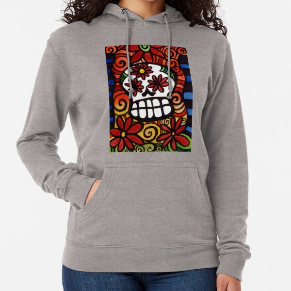 Flower Eyed Day of the Dead Sugar Skull Lightweight Hoodie