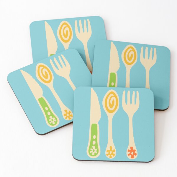 Item preview, RETRO CUTLERY in Lime Green Yellow Orange on Blue - UnBlink Studio by Jackie Tahara designed and sold by Jackie Tahara of UnBlink Studio.