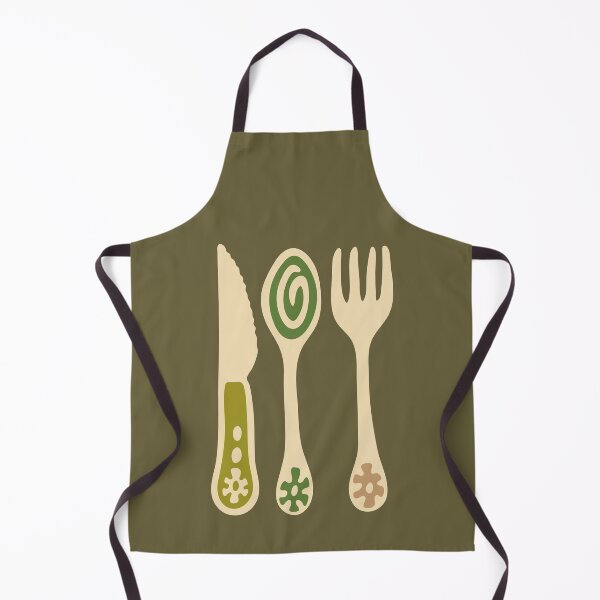 Item preview, RETRO CUTLERY in Chartreuse Green and Beige on Olive - UnBlink Studio by Jackie Tahara designed and sold by Jackie Tahara of UnBlink Studio.