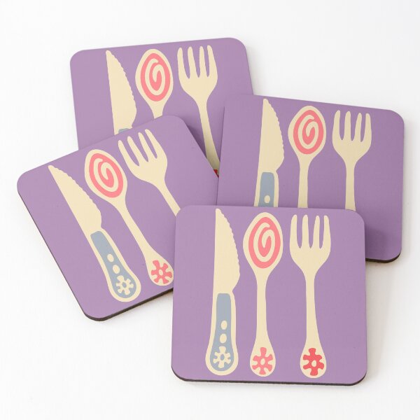 Item preview, RETRO CUTLERY in Lavender Pink and Red on Purple - UnBlink Studio by Jackie Tahara designed and sold by Jackie Tahara of UnBlink Studio.