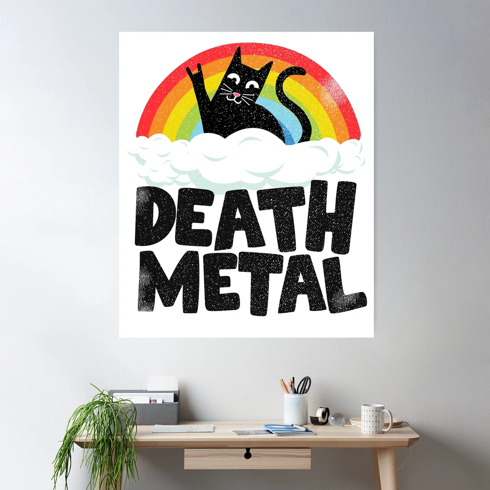 Funny Death Metal Cat Gift Rainbow Heavy Metal Throw Pillow by Lisa Stronzi  - Pixels