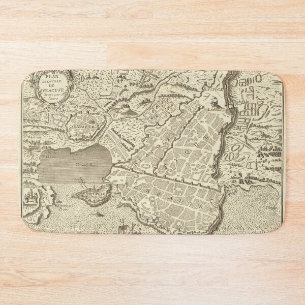 Item preview, Old Syracuse Italy Map (1750) Vintage Sircusa Sicily Atlas designed and sold by BravuraMedia.