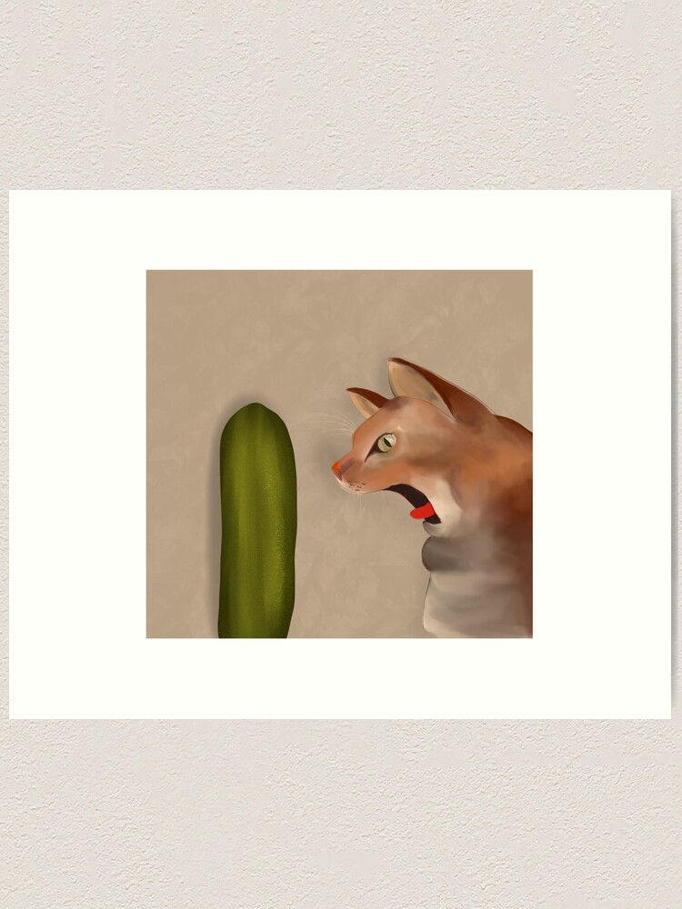 Cat Scared by Cucumber, Cursed Cat Images Poster for Sale by printify