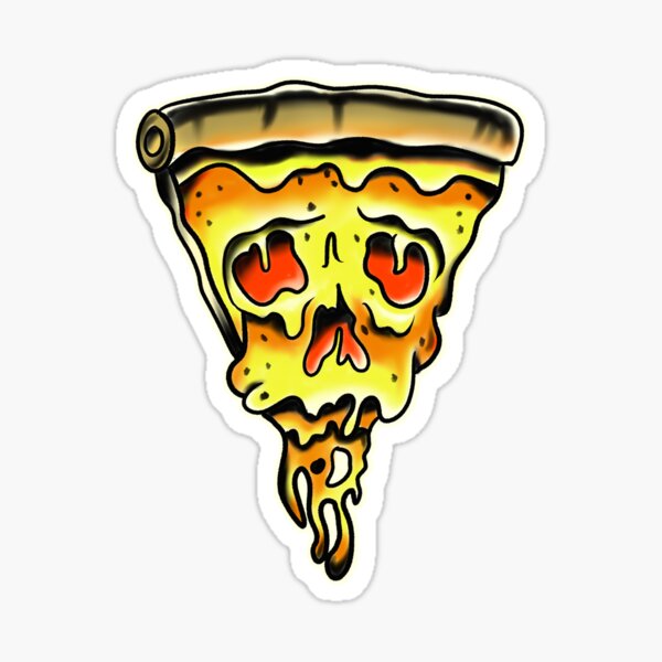 Skull Pizza Slice Traditional Tattoo Sticker By Mostro Tattoo Redbubble