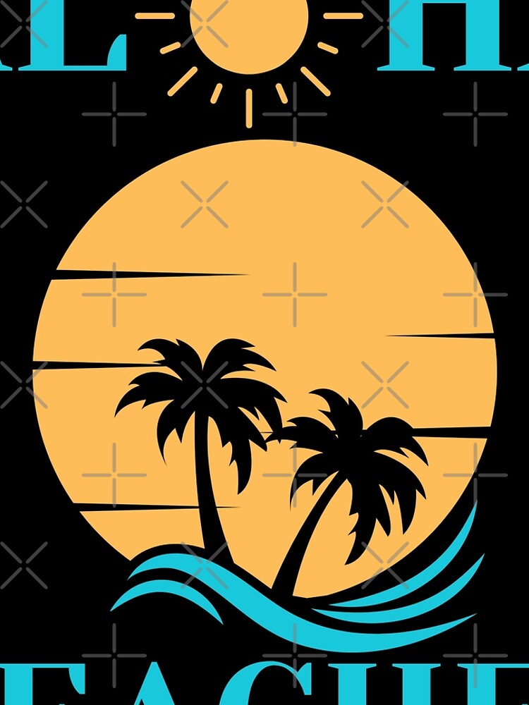 Aloha Beaches Palm Trees Sunshine Orange Sun Blue Ocean Vacation Time Black Background Leggings