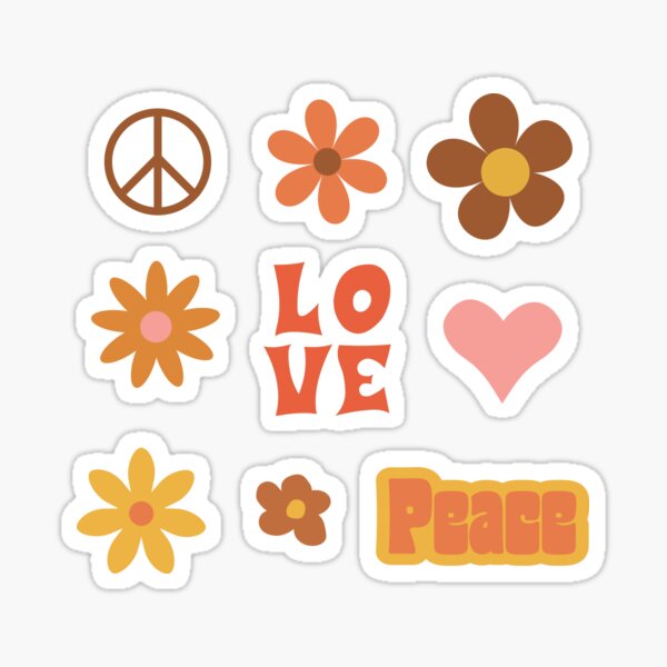 Groovy Retro Peace and Love Flower Power Sticker Pack Sticker