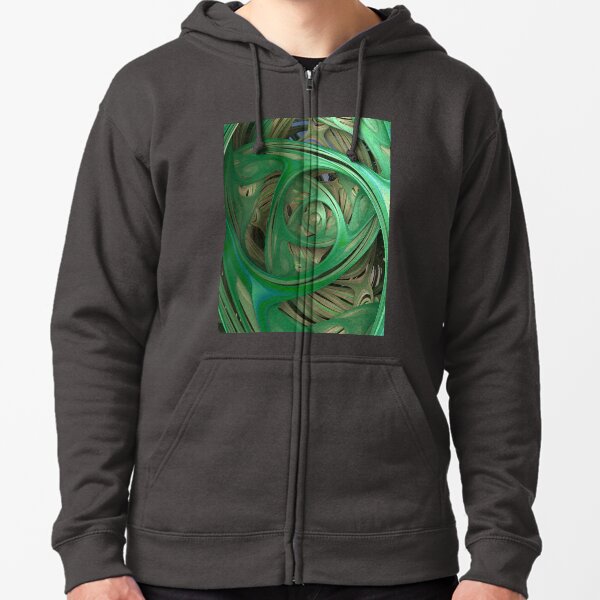 Green Spiral Fractal Zipped Hoodie