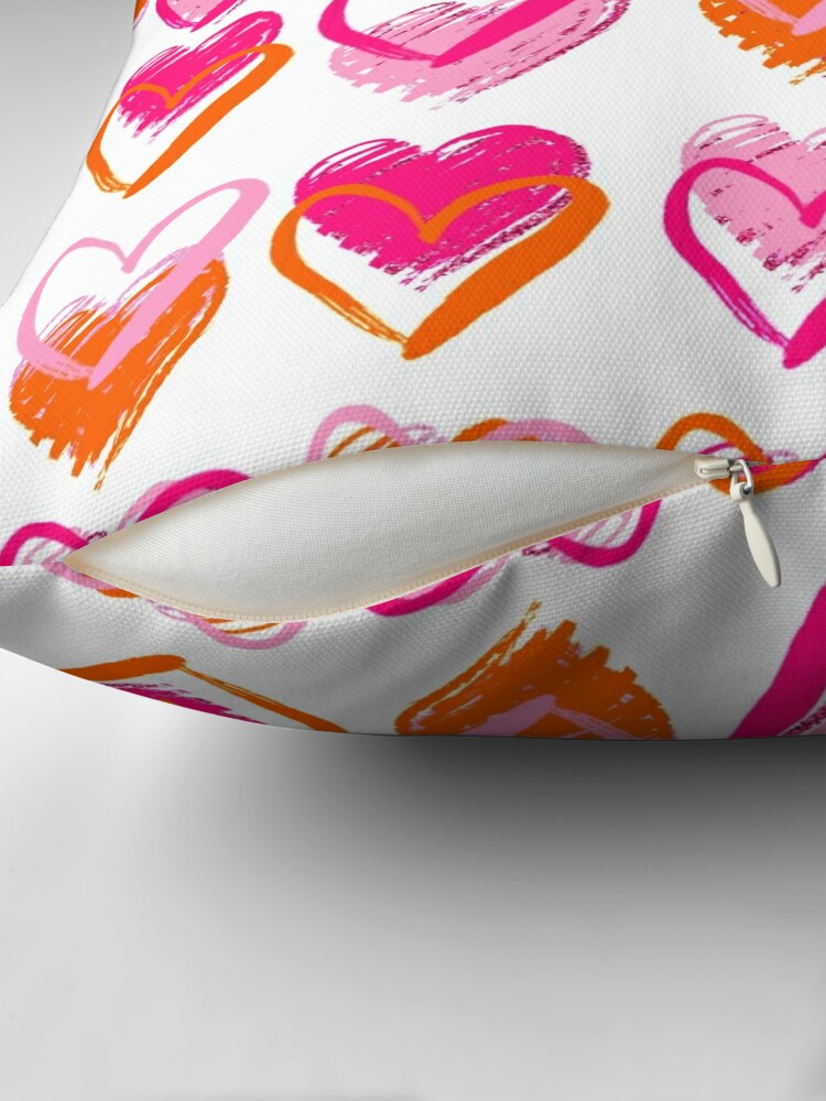 Alternate view of pink and orange hearts Throw Pillow