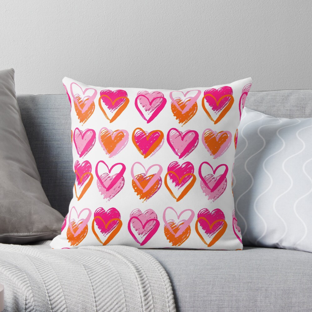 pink and orange hearts Throw Pillow