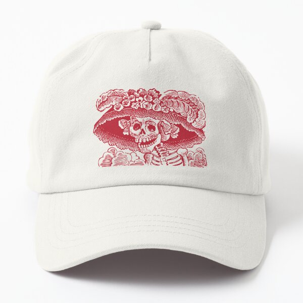 Calavera Catrina | Day of the Dead | Dia de los Muertos | Skulls and Skeletons | Vintage Skeletons | Red and White | Dad Hat