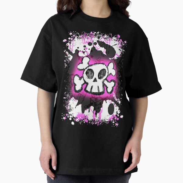 Pink Cartoon Skull Oversized T-Shirt