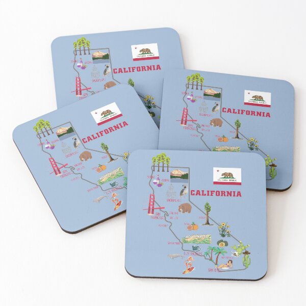 Item preview, Map of California Landmarks, major cities, flag  designed and sold by mashmosh.