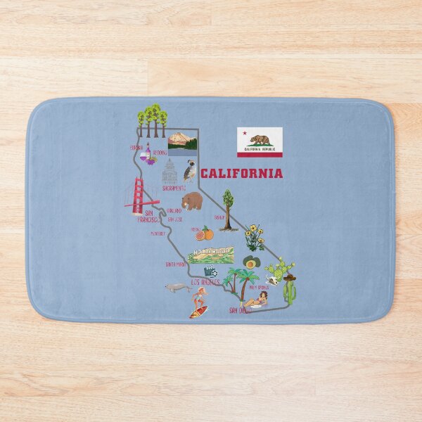 Item preview, Map of California Landmarks, major cities, flag  designed and sold by mashmosh.
