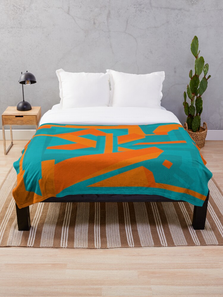 Teal and Orange II Abstract Art Throw Blanket