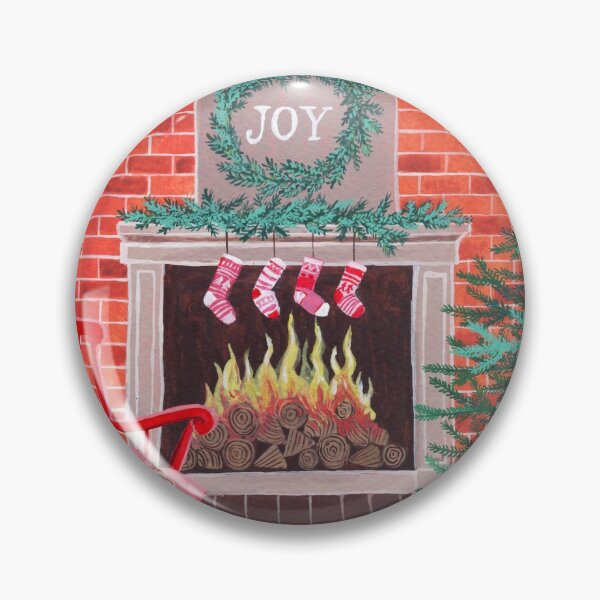 Item preview, Chrismas stockings, christmas tree and a sleeping cat in a rocking chair designed and sold by Rebecca Reck Art.