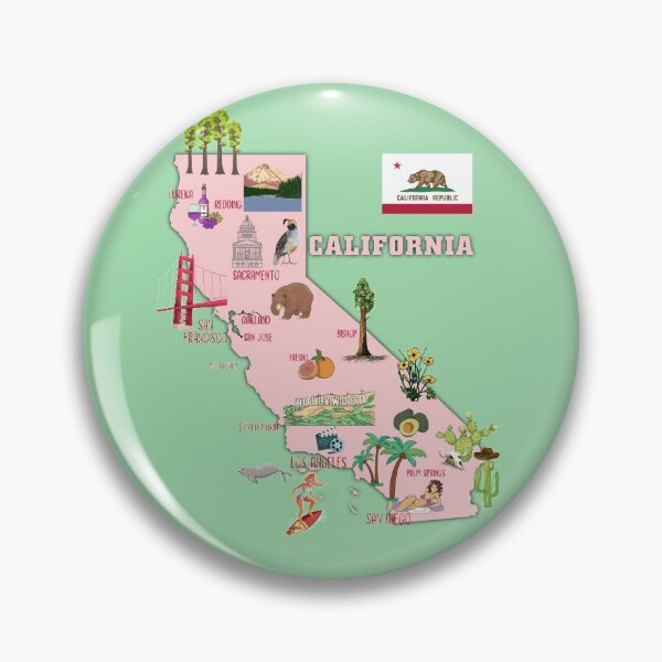 Item preview, California State Map, US tourist attractions, cities, flag designed and sold by mashmosh.
