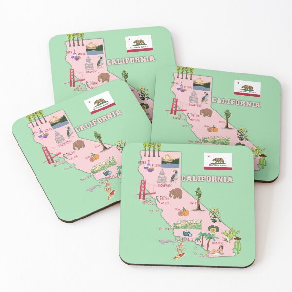 Item preview, California State Map, US tourist attractions, cities, flag designed and sold by mashmosh.