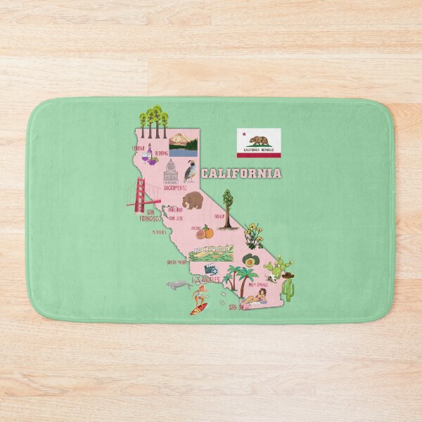 Item preview, California State Map, US tourist attractions, cities, flag designed and sold by mashmosh.
