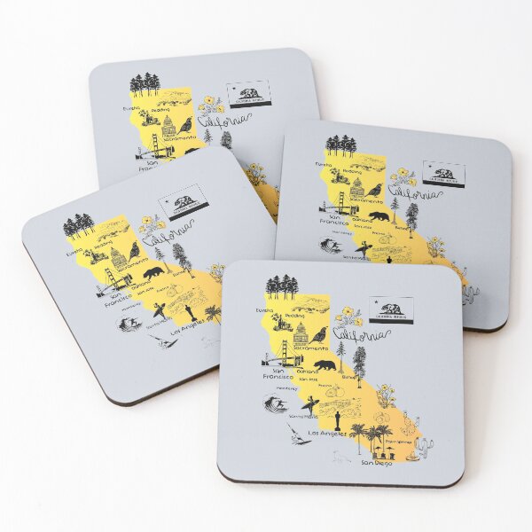Item preview, Hand drawn illustrated map of California, the tourist attractions in the golden state  designed and sold by mashmosh.