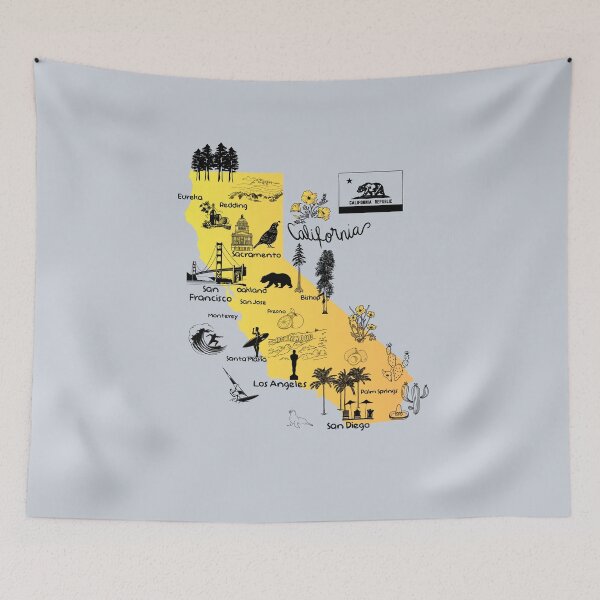 Item preview, Hand drawn illustrated map of California, the tourist attractions in the golden state  designed and sold by mashmosh.