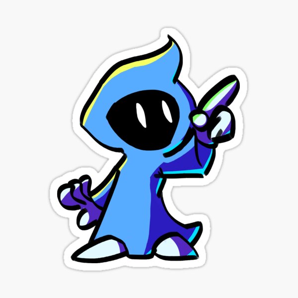 Blue cartoony mage looking up Sticker
