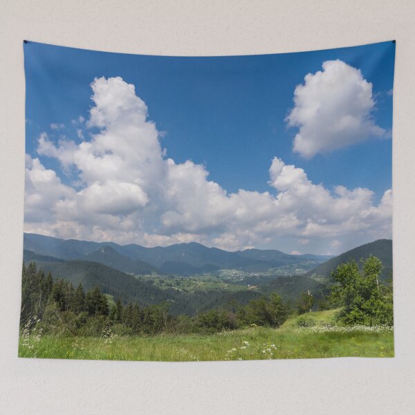 Item preview, Big Sky Country - Distant Village and Fab Clouds in the Rhodope Mountains designed and sold by Georgia Mizuleva.