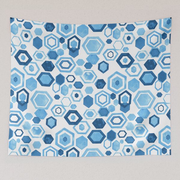 Aperçu de l'œuvre Gouache Hexagones - Bleus créée et vendue par TigaTiga.