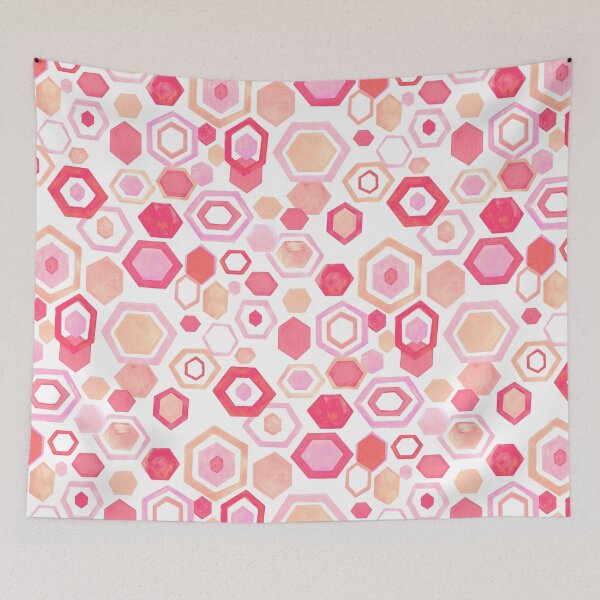 Aperçu de l'œuvre Gouache Hexagones - Roses Pastel créée et vendue par TigaTiga.
