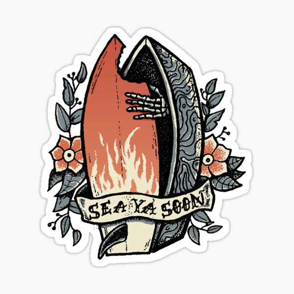 'Sea Ya Soon' - Casket Tattoo Design Sticker