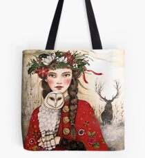 The girl and the snow owl Tote Bag